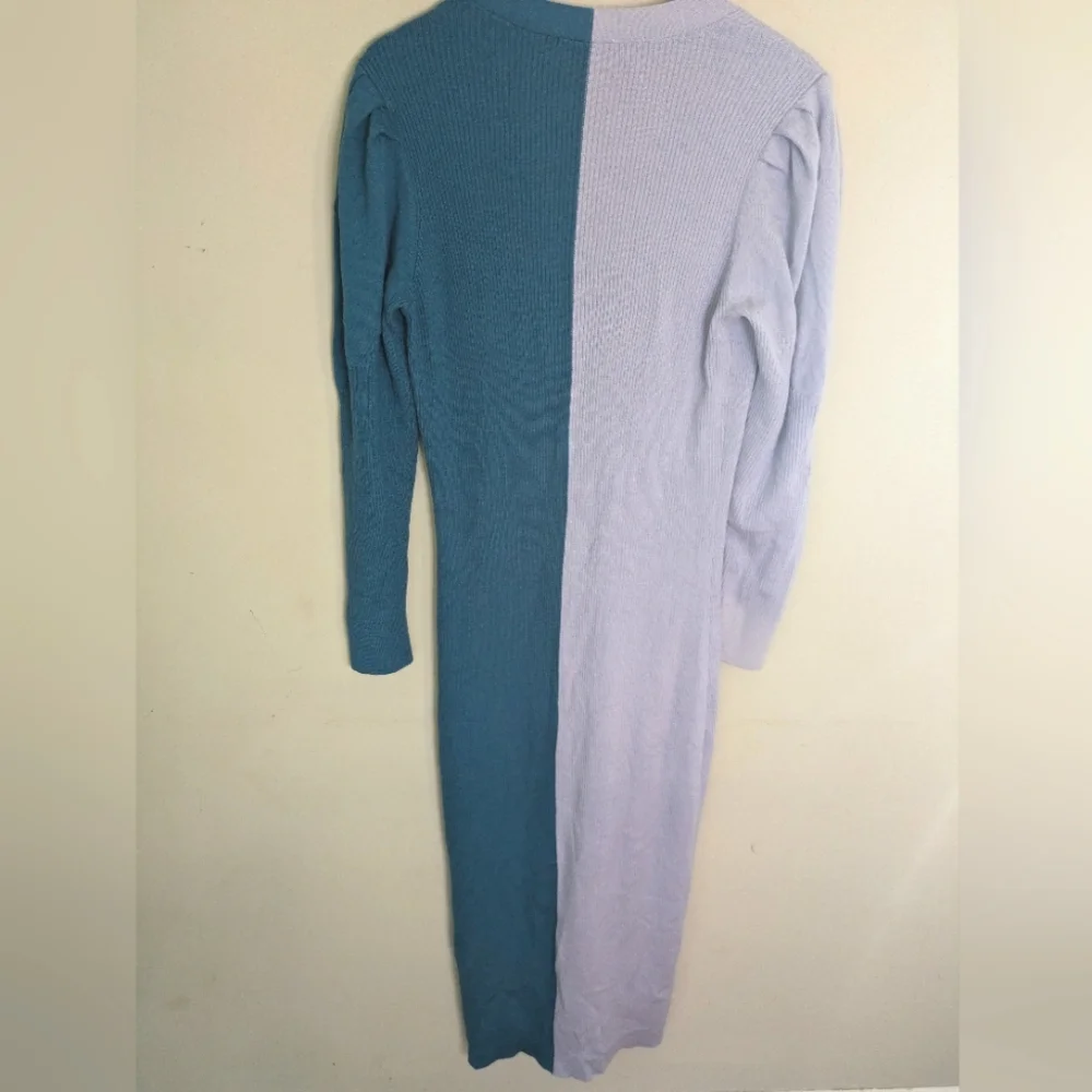 Busayo Colorblock Ribbed Purple Teal Midi Sweater Dress Size M
